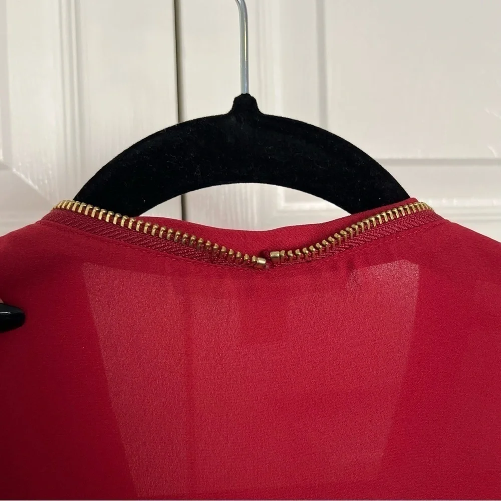 Michael Kors Gold Zipper Red Blouse Size S